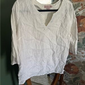 Saint Tropez West Linen Embroidered 3/4 Sleeve Tunic